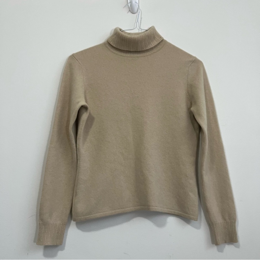 VTG Ann Taylor Women’s Size L 100% Cashmere Turtleneck Sweater Tan *Small Hole
